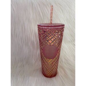 New Starbucks 2021 Holiday Jeweled Tumbler Cold Cup 24oz Rose Gold